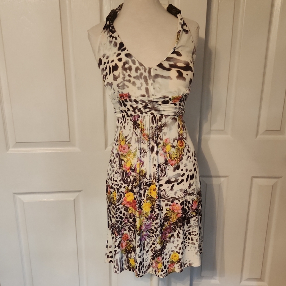 Talia Halter Style Floral and Animal Print Dress